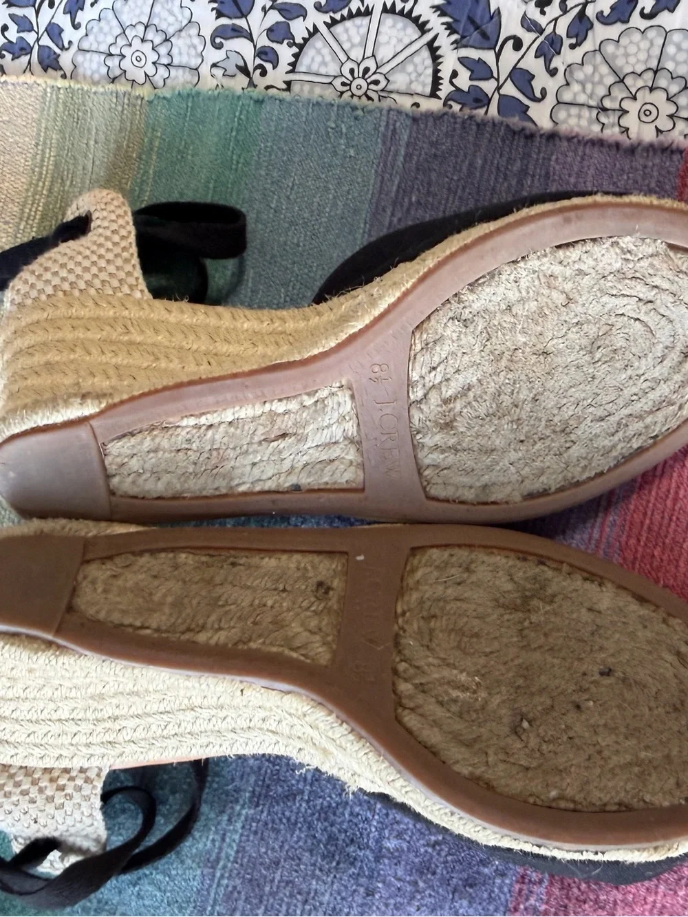 J Crew Women's Black Espadrille Wedge Sandals with Ankle Tie size 8.5 EUC
